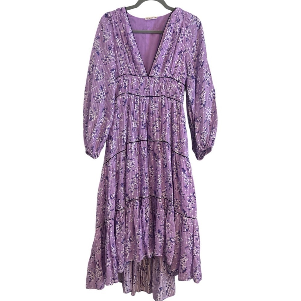 Ulla Johnson Joan Purple Floral Tiered Midi Dress Size 2 - Picture 3 of 10
